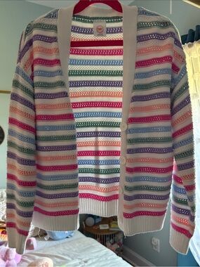 wonder nation Multicolor Striped Openwork Cardigan